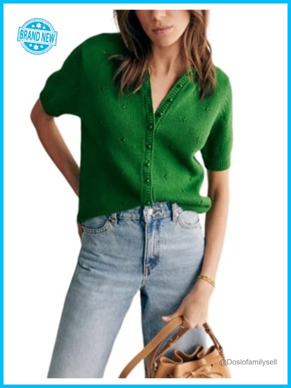 100% Cotton Crochet Knit Cardigan Short Sleeve Button Down Sweater